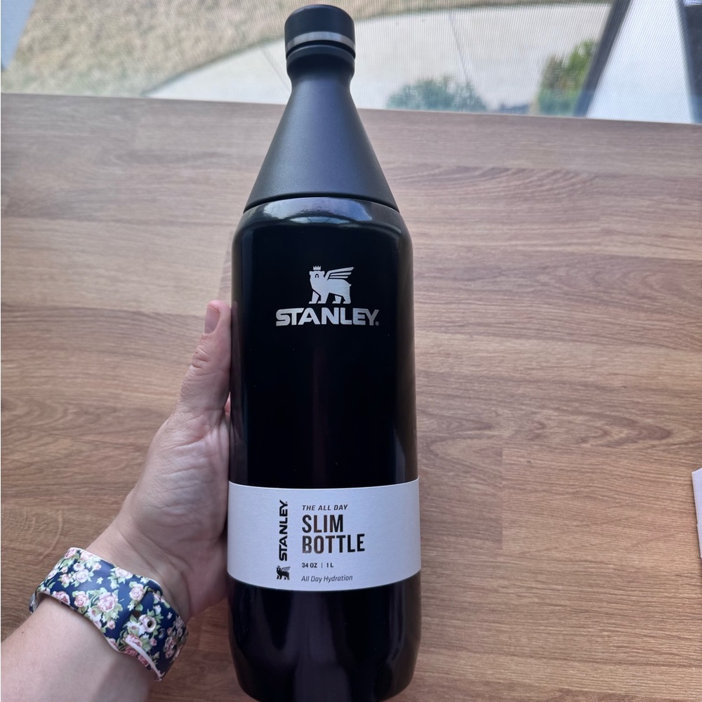 Stanley Black Slim Bottle with White Label
